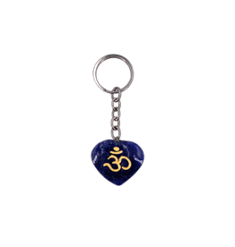 Lapis Lazuli Om Symbol Carved Heart Shaped Keychain