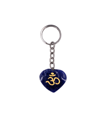 Lapis Lazuli Om Symbol Carved Heart Shaped Keychain