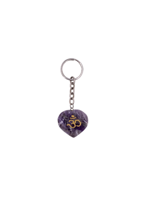 Amethyst Om Symbol Carved Heart Shaped Keychain