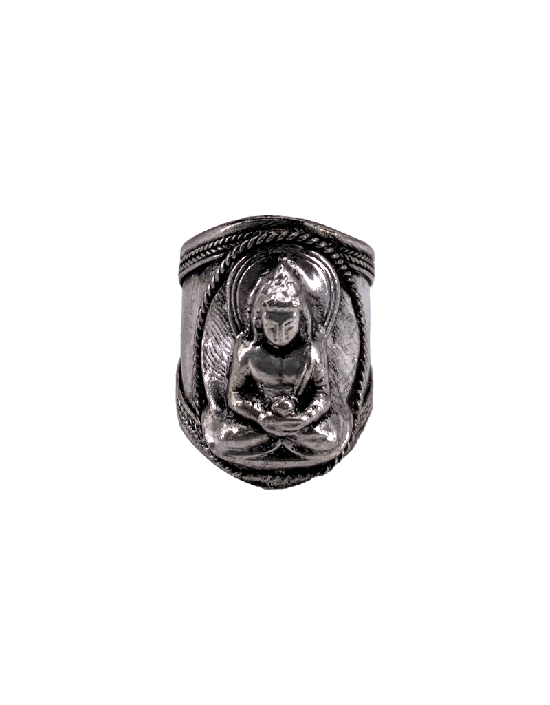 Lord Buddha Tibetan Ring White Metal