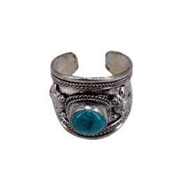 Turquoise Stone Tibetan Ring White Metal