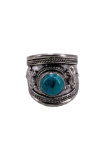 Turquoise Stone Tibetan Ring White Metal