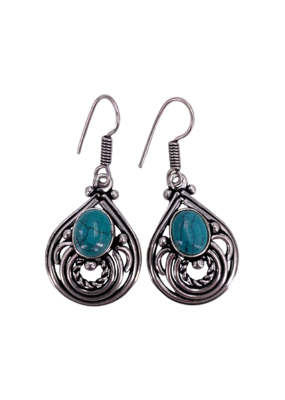 Aden's Turquoise Tibetan White Metal Earrings