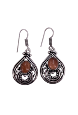 Aden's Goldstone Stone Tibetan White Metal Earrings