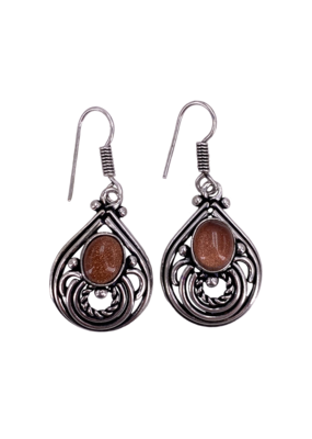 Aden's Goldstone Stone Tibetan White Metal Earrings