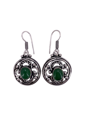 Dache's Jade Stone Tibetan White Metal Earrings
