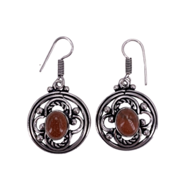 Dache's Goldstone Stone Tibetan White Metal Earrings