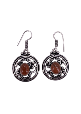 Dache's Goldstone Stone Tibetan White Metal Earrings