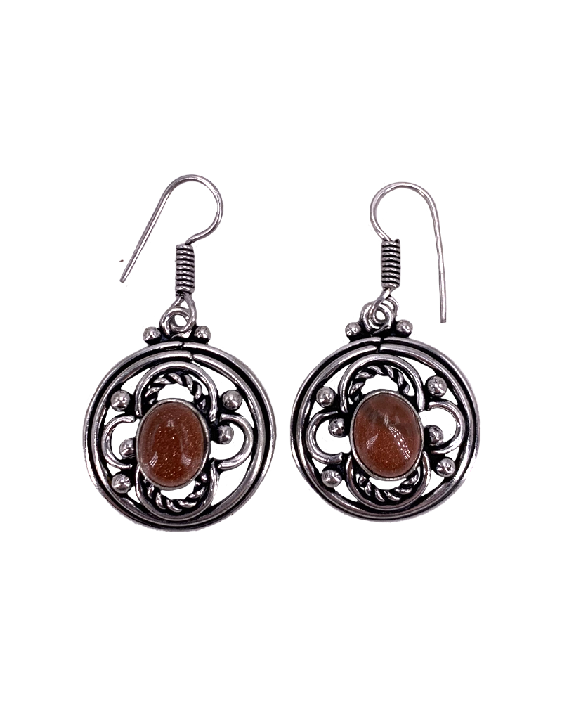 Dache's Goldstone Stone Tibetan White Metal Earrings