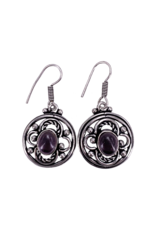 Dache's Amethyst Stone Tibetan White Metal Earrings