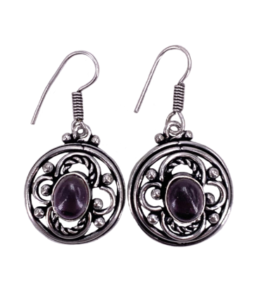 Dache's Amethyst Stone Tibetan White Metal Earrings