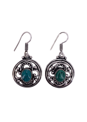 Dache's Malachite Stone Tibetan White Metal Earrings