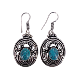 Zaya's Turquoise Stone Tibetan White Metal Earrings