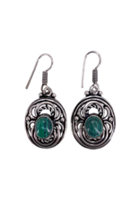 Zaya's Malachite Stone Tibetan White Metal Earrings