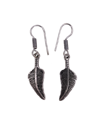 Feather Design Tibetan White Metal Earrings