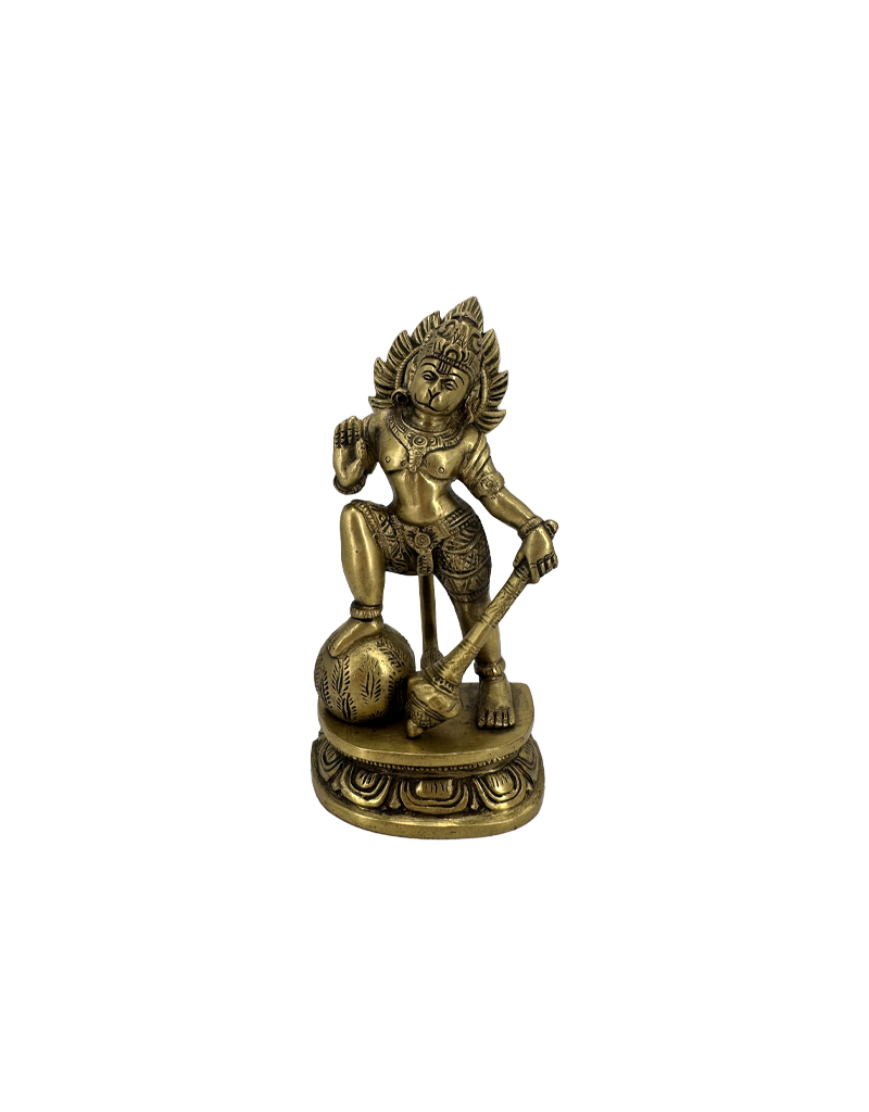 Hanuman Standing on Rock Brass Statue 6"H