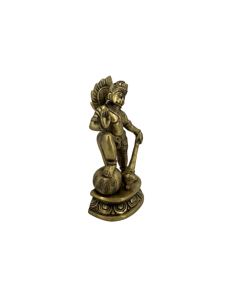 Hanuman Standing on Rock Brass Statue 6"H