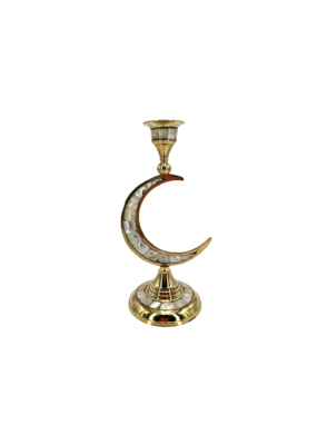 Crescent Moon Brass Candle Holder 7"H