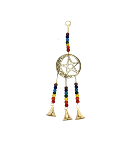 Moon Pentacle Brass Chime with Beads