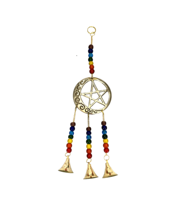 Moon Pentacle Brass Chime with Beads