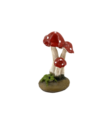 Mini Frog with Red Mushrooms Figurine 2"H
