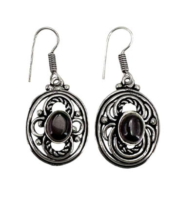 Zaya's Amethyst Stone Tibetan White Metal Earrings