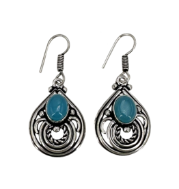 Aden's Aquamarine Tibetan White Metal Earrings