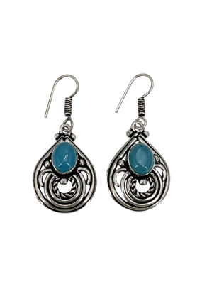 Aden's Aquamarine Tibetan White Metal Earrings