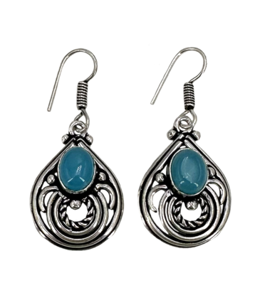 Aden's Aquamarine Tibetan White Metal Earrings