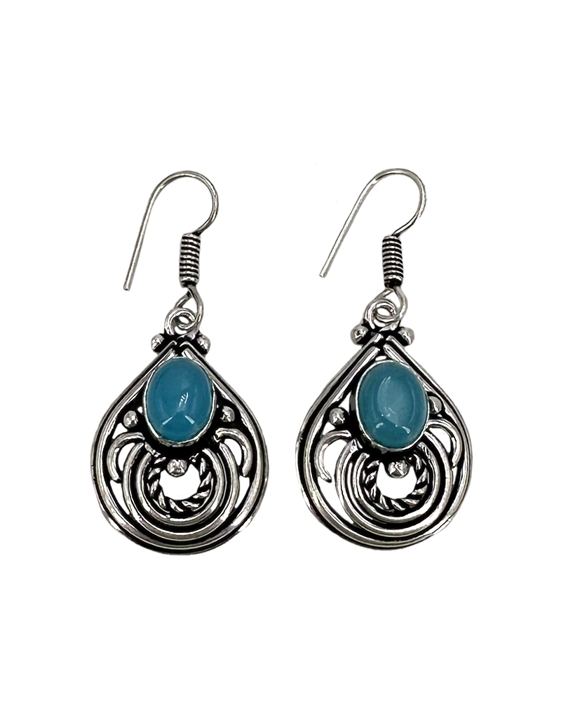 Aden's Aquamarine Tibetan White Metal Earrings