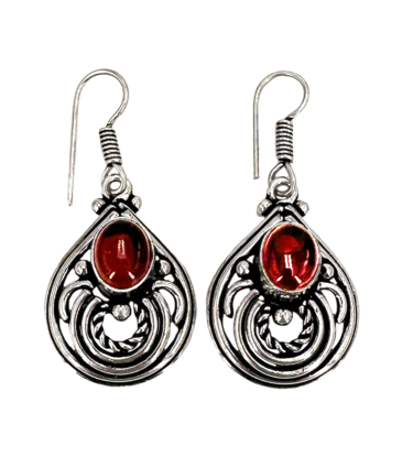 Aden's Ruby Tibetan White Metal Earrings