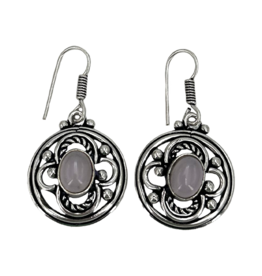 Dache's Rose Quartz Tibetan White Metal Earrings
