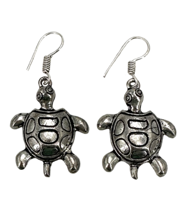 Turtle White Metal Earrings