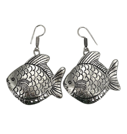 Fish White Metal Earrings