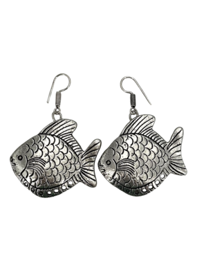 Fish White Metal Earrings