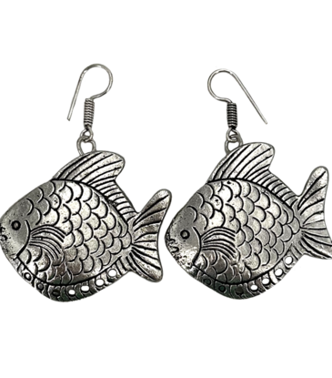 Fish White Metal Earrings