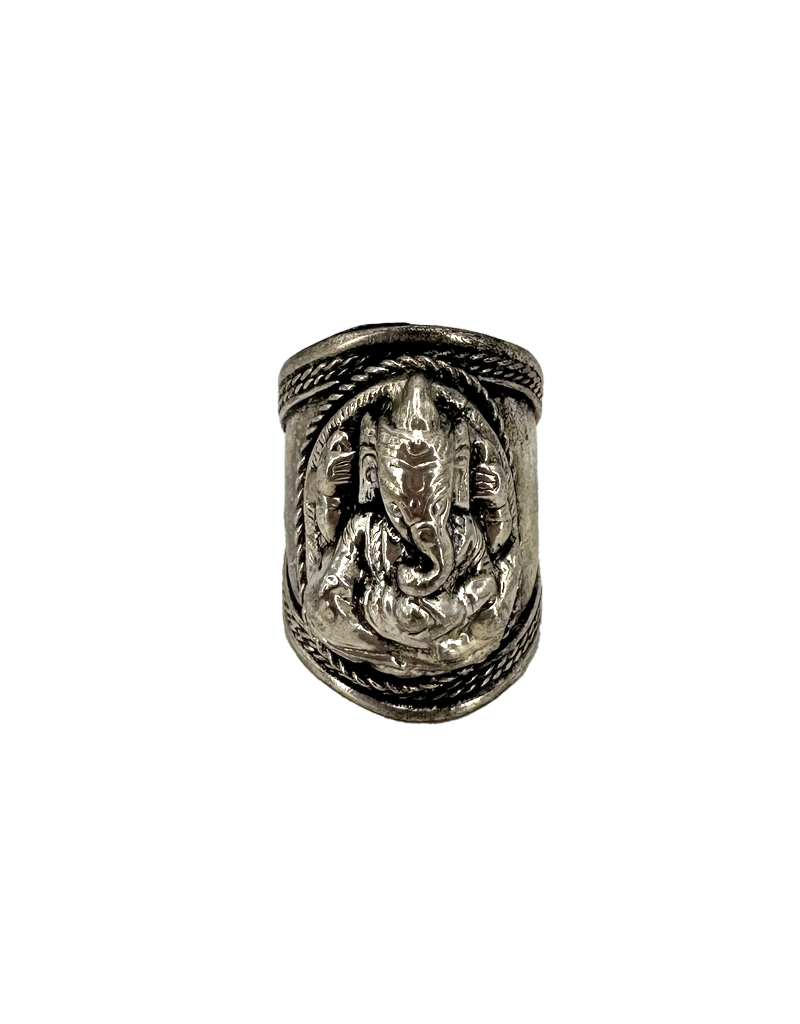 Lord Ganesh Tibetan Ring White Metal