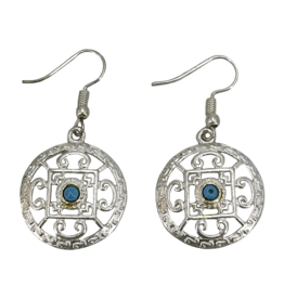 Mandala with Turquoise and White Metal Earrings