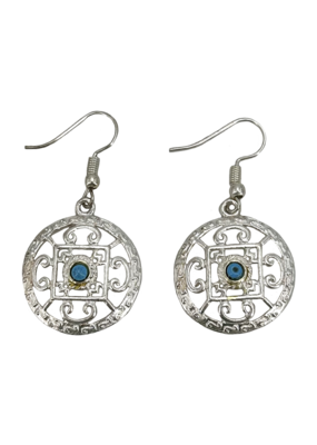 Mandala with Turquoise and White Metal Earrings