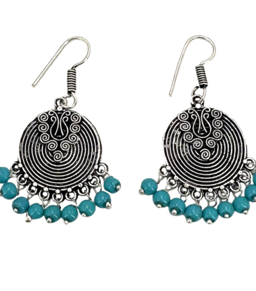 Turquoise Bead White Metal Earrings