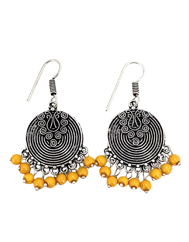 Yellow Jasper Bead White Metal Earrings