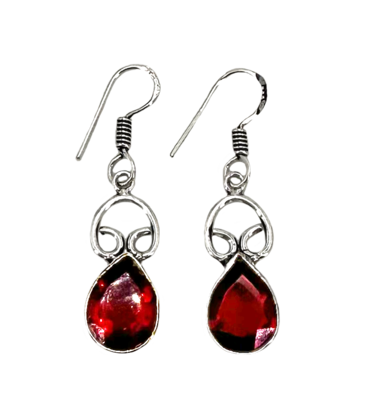 Red Quartz Stone White Metal Tibetan Earrings