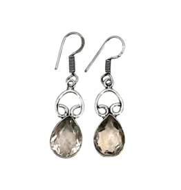 Clear Quartz Stone White Metal Tibetan Earrings