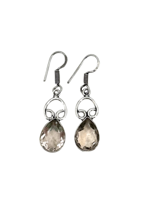 Clear Quartz Stone White Metal Tibetan Earrings