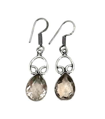 Clear Quartz Stone White Metal Tibetan Earrings