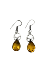 Amber Quartz Stone White Metal Tibetan Earrings