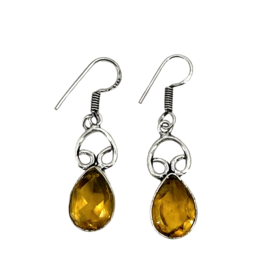 Amber Quartz Stone White Metal Tibetan Earrings