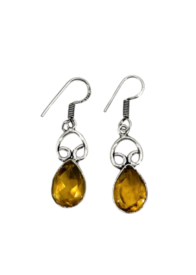 Amber Quartz Stone White Metal Tibetan Earrings