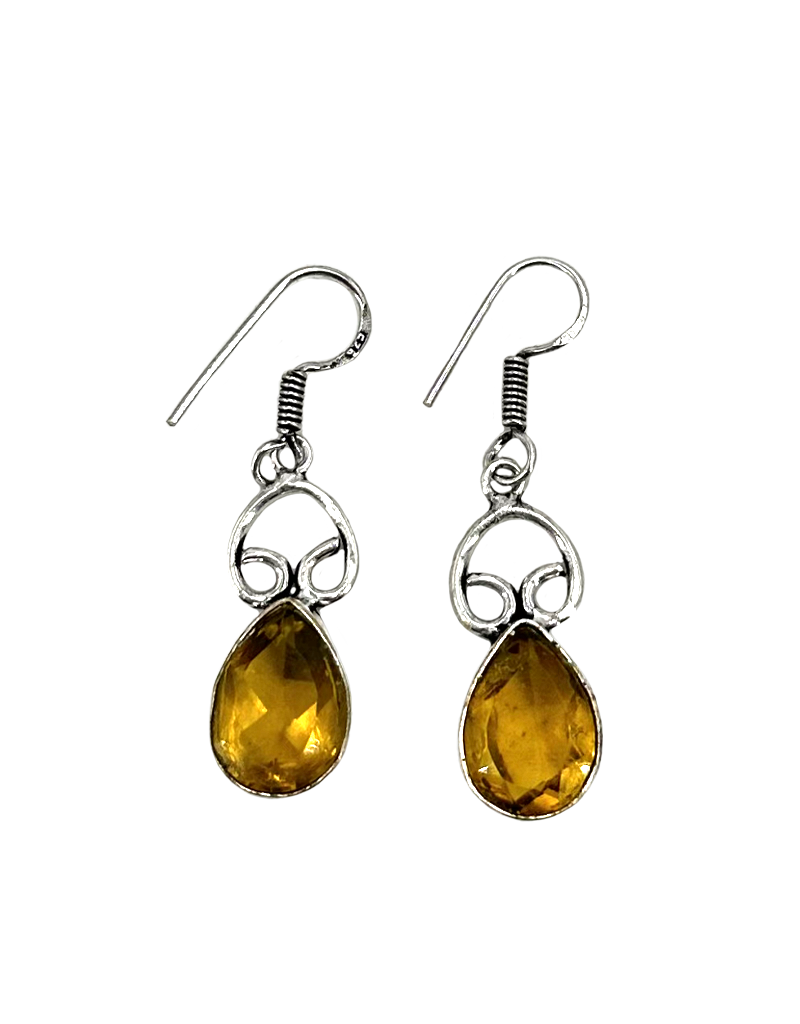 Amber Quartz Stone White Metal Tibetan Earrings