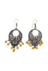 Yellow Jasper Dangle Beads White Metal Earrings